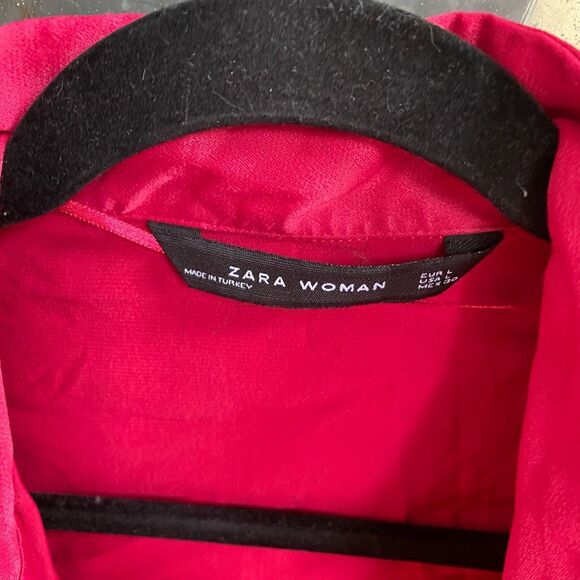 Zara Barbie-Core Pink Blazer Blouse Satin-Feel Shirt, Size Large - Picture 2 of 9